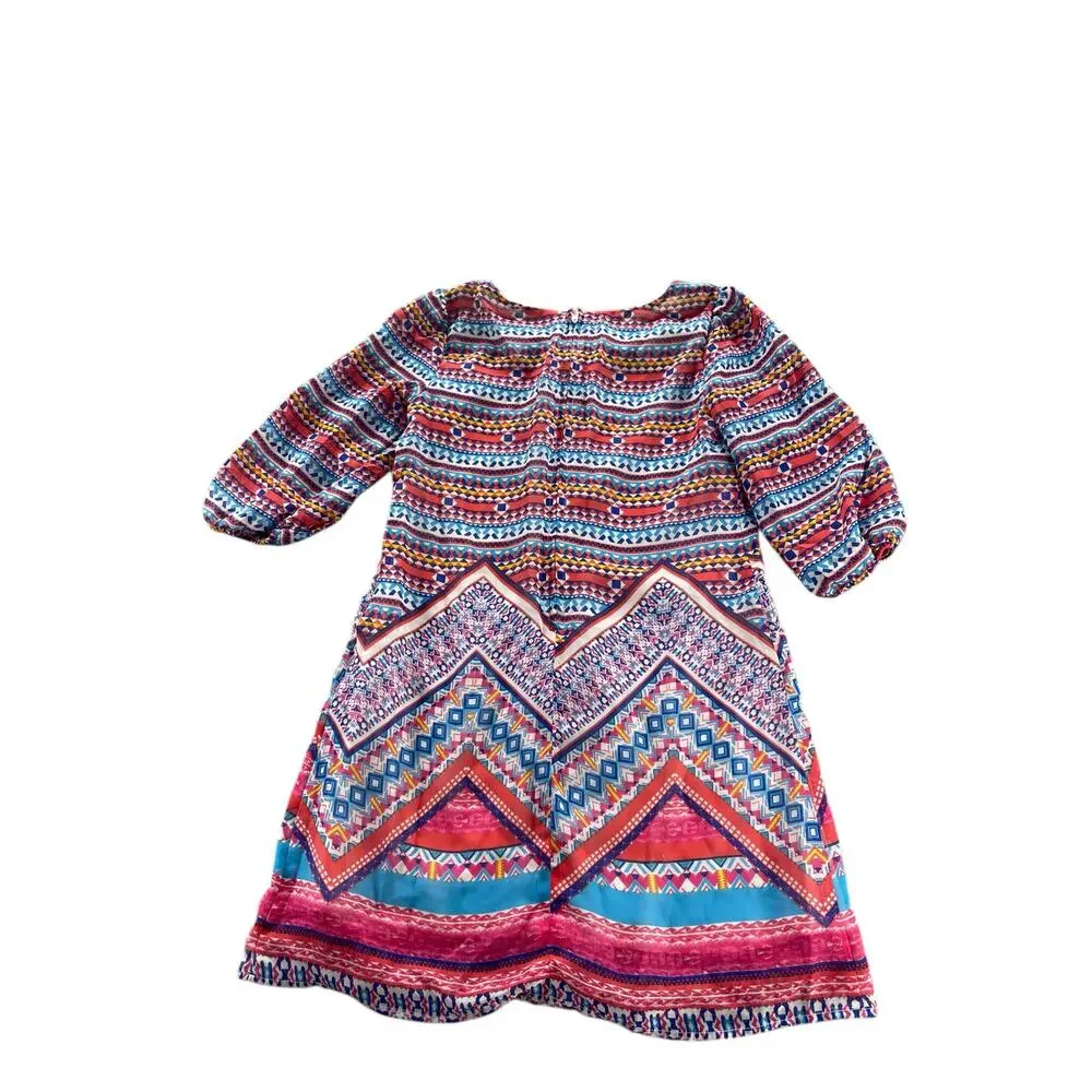 IZ Byer Girls Multicolored Printed 3/4 Sleeve Dress Youth Size 7